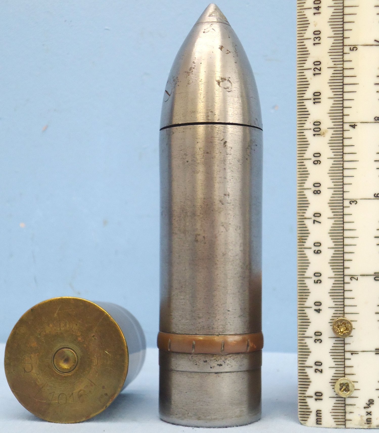 INERT DEACTIVATED. WW1 Austrian, 1916 Dated, George Roth 37MM Trench Gun (3.7 cm Infanteriegeschütz M.15) (37x57R) High Explosive Bouncing Round. Sn - 21686 INERT DEACTIVATED. WW1 Austrian, 1916 Dated, George Roth 37MM Trench Gun (3.7 cm Infanteriegeschütz M.15) (37x57R) High Explosive Bouncing Round. Sn - 21686  Other Ammunition