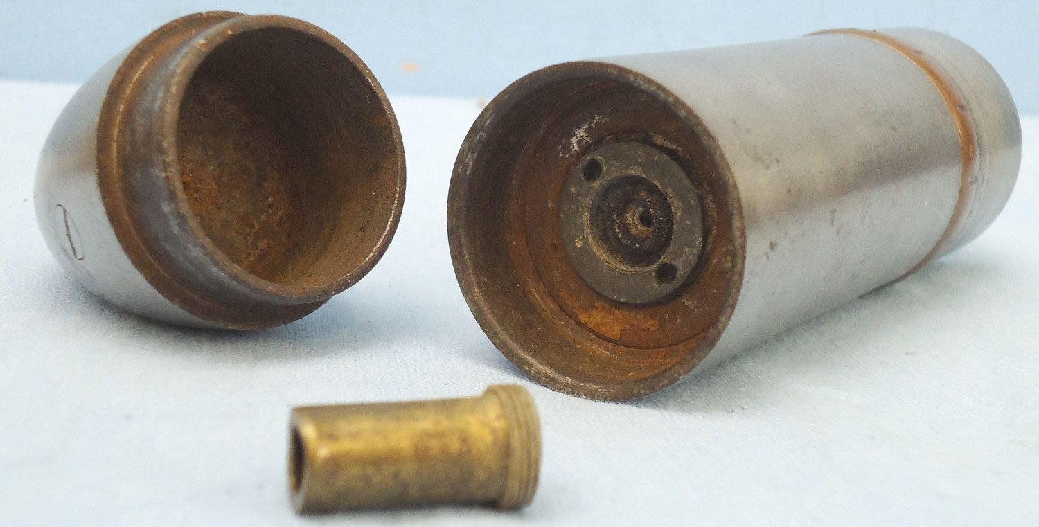INERT DEACTIVATED. WW1 Austrian, 1916 Dated, George Roth 37MM Trench Gun (3.7 cm Infanteriegeschütz M.15) (37x57R) High Explosive Bouncing Round. Sn - 21686 INERT DEACTIVATED. WW1 Austrian, 1916 Dated, George Roth 37MM Trench Gun (3.7 cm Infanteriegeschütz M.15) (37x57R) High Explosive Bouncing Round. Sn - 21686  Other Ammunition 