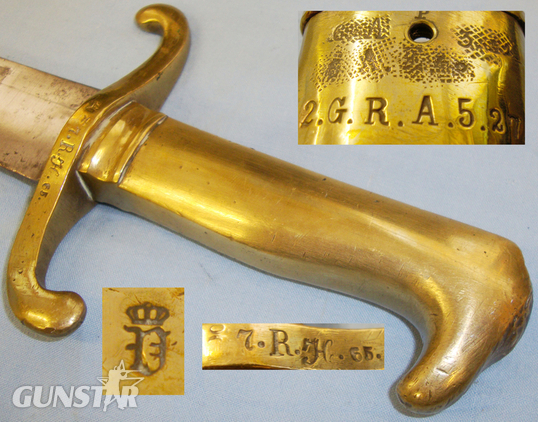 Imperial Prussian Infantry Brass Handled Short Sword Sidearm & Scabbard Both Wit Other Blade