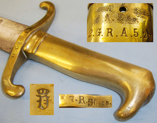 Imperial Prussian Infantry Brass Handled Short Sword Sidearm & Scabbard Both Wit Other Blade