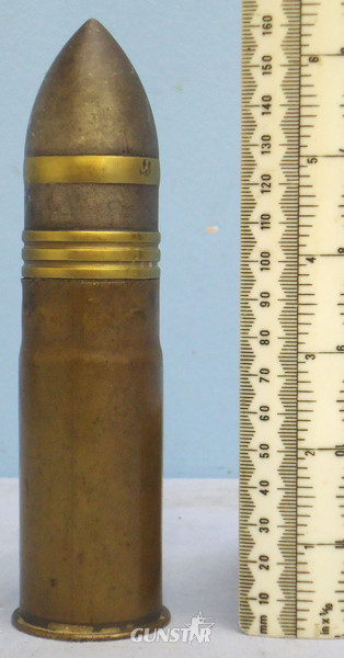 DEACTIVATED INERT. Imperial Russian 1896 Dated Naval, Unfired 37mm (37 x 94R) Pom Pom Solid Shot Round. - O 1901 DEACTIVATED INERT. Imperial Russian 1896 Dated Naval, Unfired 37mm (37 x 94R) Pom Pom Solid Shot Round. - O 1901  Other Ammunition in 