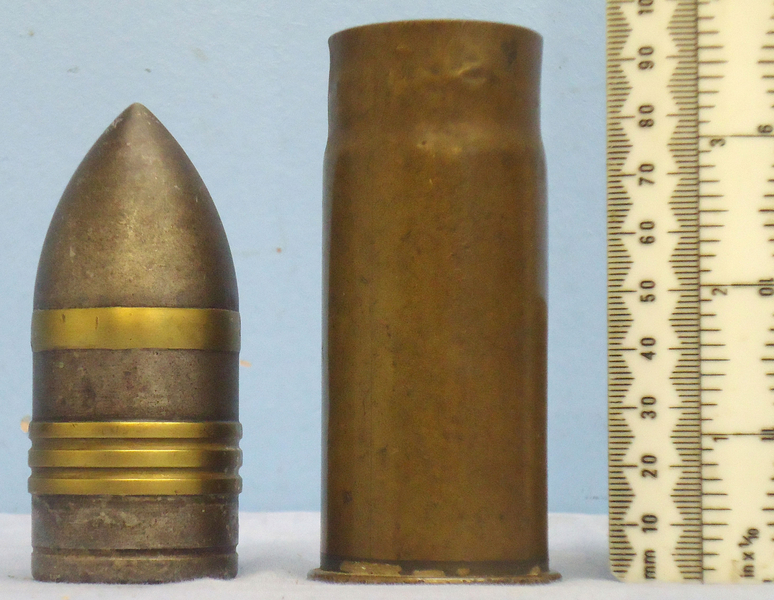  DEACTIVATED INERT. Imperial Russian 1896 Dated Naval, Unfired 37mm (37 x 94R) Pom Pom Solid Shot Round. - O 1901 DEACTIVATED INERT. Imperial Russian 1896 Dated Naval, Unfired 37mm (37 x 94R) Pom Pom Solid Shot Round. - O 1901  Other Ammunition