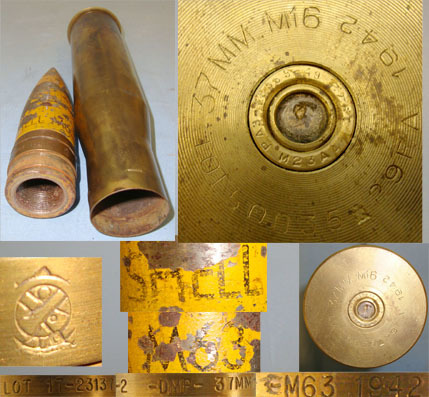  INERT DEACTIVATED, ALL MATCHING DATES, WW2 U.S. 1942 37mm Base Fused M16 Tank / INERT DEACTIVATED, ALL MATCHING DATES, WW2 U.S. 1942 37mm Base Fused M16 Tank /  Antique & Militaria