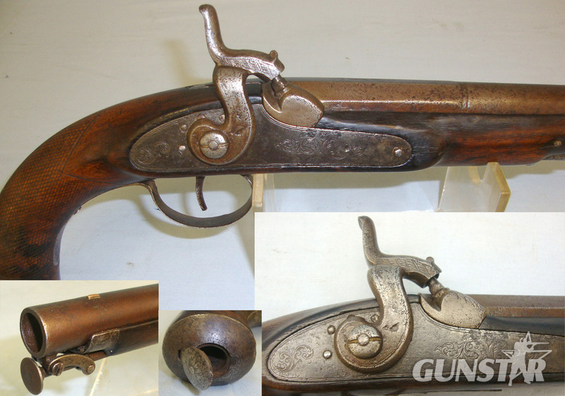 C1840 British Cavalry Officer’s Private Purchase .650 Carbine Calibre Percussion Holster Pistol With Captive Ste .65 Cal Muzzleloader Muzzleloader