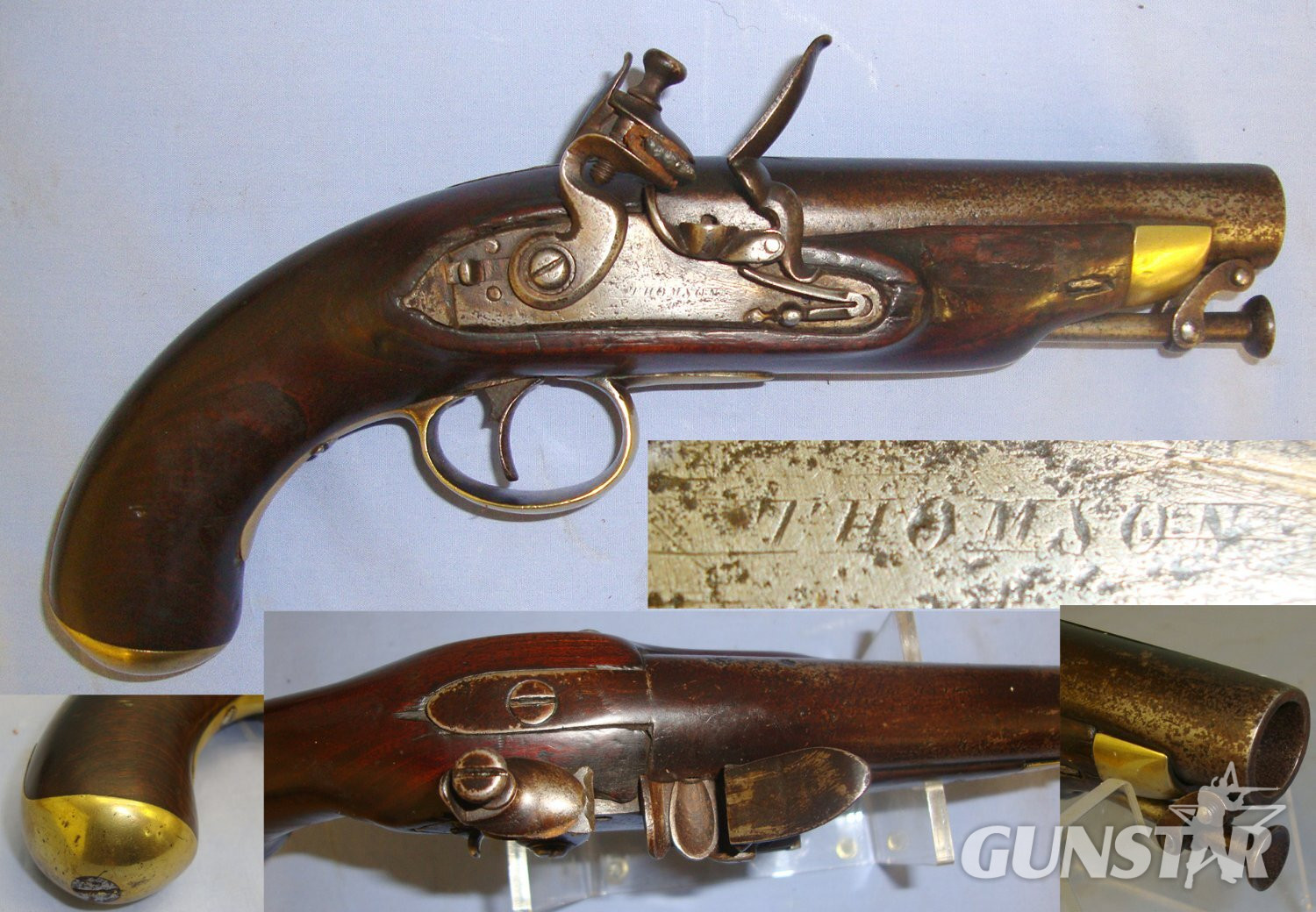 Thomson C1800 British Form Thomson Flintlock 15 Bore Coaching / Overcoat Traveling Pistol Stock Marked ‘VII’ With Heavy Brass Fittings, Safety Bolt & Captive Iron Ram Rod. Sn 21393:19 Obsolete Muzzleloader in 