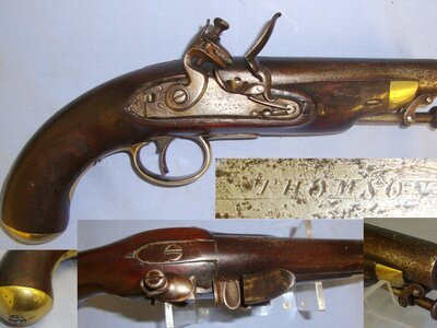 C1800 British Form Thomson Flintlock 15 Bore Coaching / Overcoat Traveling Pistol Stock Marked ‘VII’ With Heavy Brass Fittings, Safety Bolt & Captive Iron Ram Rod. Sn 21393:19 C1800 British Form Thomson Flintlock 15 Bore Coaching / Overcoat Traveling Pistol Stock Marked ‘VII’ With Heavy Brass Fittings, Safety Bolt & Captive Iron Ram Rod. Sn 21393:19 Obsolete Muzzleloader