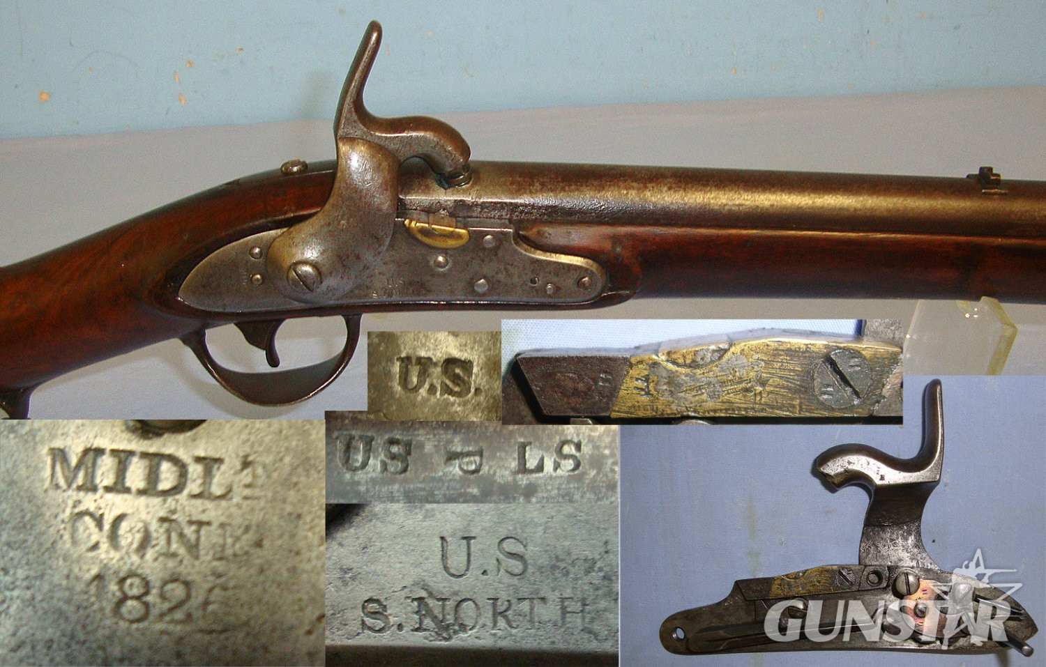RARE**US Army 1826 Dated Indian Wars Era Simeon North Middleton, Connecticut Model 1817 .54 Calibre Black Powder Muzzle Loading Percussion Period Converted From Flintlock 'Common Rifle'  With Patch Box Containing Tools & Iron Ram Rod. Sn 23132 Muzzleloader .54 Cal Muzzleloader Rifle