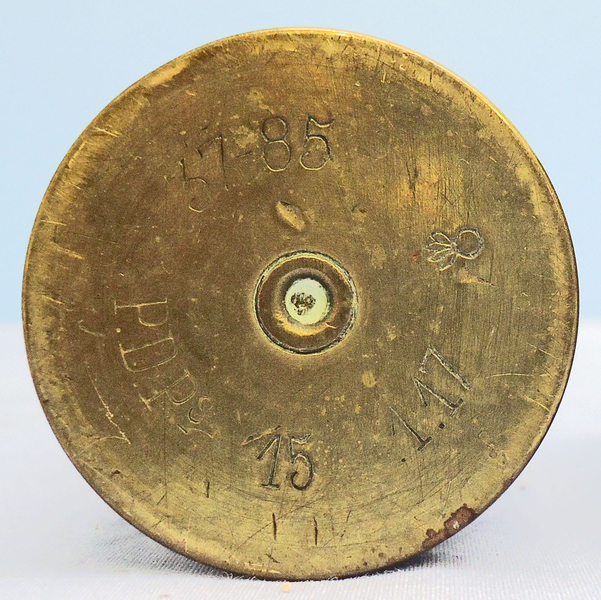 {CATEGORY} - DEACTIVATED INERT. French WW, 1917 Dated French 37mm (37 x 94R) Pom Pom Nose Fused HE (High Explosive) Mine, (Bouncing Shell) Round. - O 1900 DEACTIVATED INERT. French WW, 1917 Dated French 37mm (37 x 94R) Pom Pom Nose Fused HE (High Explosive) Mine, (Bouncing Shell) Round. - O 1900  Other Ammunition in 