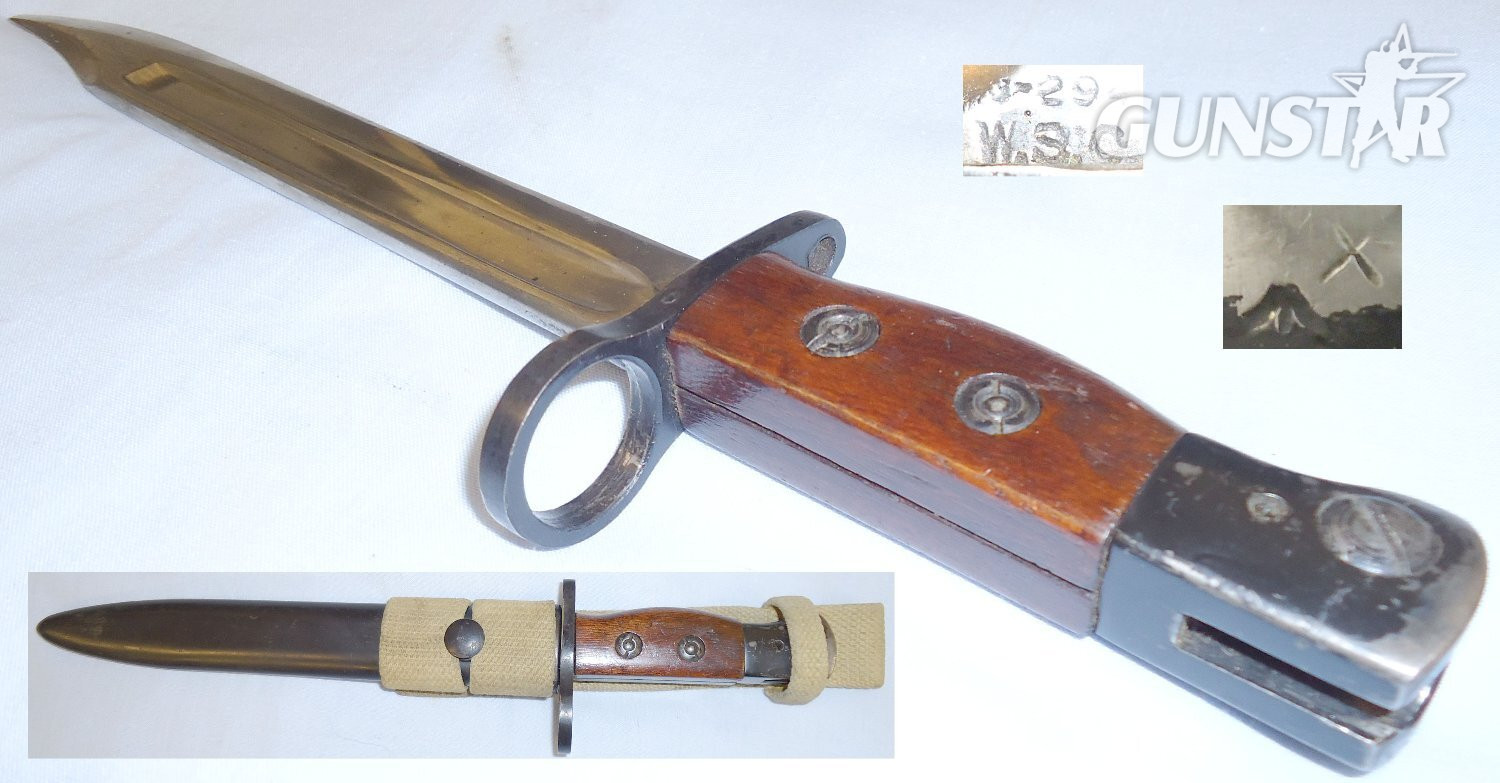British No5 MkI Type II Jungle Carbine Bayonet by W.S.C. ‘Wilkinson Sword Company’, Scabbard and Frog. BAYO 784. Bayonet