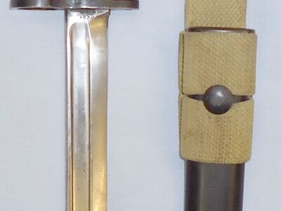 British No5 MkI Type II Jungle Carbine Bayonet by W.S.C. ‘Wilkinson Sword Company’, Scabbard and Frog. BAYO 784. Bayonet