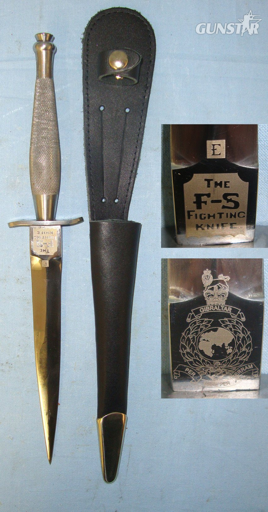 Post WW2 British Hopkinson Sheffield Nowill & Sons Marked Sheffield Commemorative Royal Marines Factory Nickel Plated 1st Pattern FS Commando Fighting Knife With Etched Panels & Scabbard. Sn 22422 Knive