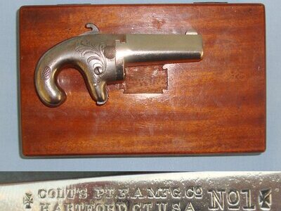 MATCHING NUMBERS**Cased, C1870 -1880 Factory Nickel Plated Colt USA No.1 .41 Rim Fire Obsolete Calibre ‘Knuckle Duster’ Derringer. Sn 22550 .41 Deringer