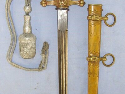MATCHING NUMBERS*WW2 Nazi ‘WKC’ Solingen Kriegsmarine Officer’s Dagger, Scabbard With Early Rare To Find Cast Brass Knotted Rope Form Hanging Ring Mounts As Found On Early War Pre 1941 Special Assault Landing Forces Scabbards, Bullion Cord & Portepe Knive