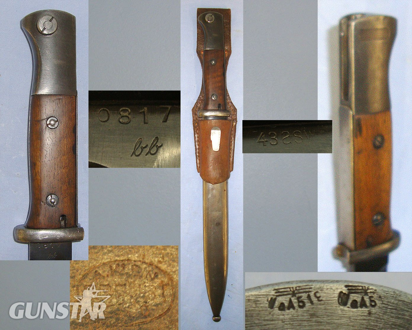 WW2 1943 Dated Nazi German Model 1884/98 Bayonet For Mauser K98 Rifles By ‘asw’ (E&F Horster Solingen) With Wood Grips, Scabbard & Leather Frog By A. Klein Erfurt. Sn 23484:127 Bayonet