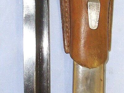 WW2 1943 Dated Nazi German Model 1884/98 Bayonet For Mauser K98 Rifles By ‘asw’ (E&F Horster Solingen) With Wood Grips, Scabbard & Leather Frog By A. Klein Erfurt. Sn 23484:127 Bayonet