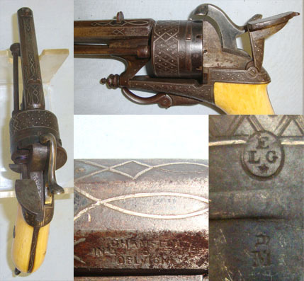 Lepage (Liège) Chamelot & Delvigne 9mm Pin Fire Obsolete Calibre 6 Shot Double Action Revolver  9mm Revolver