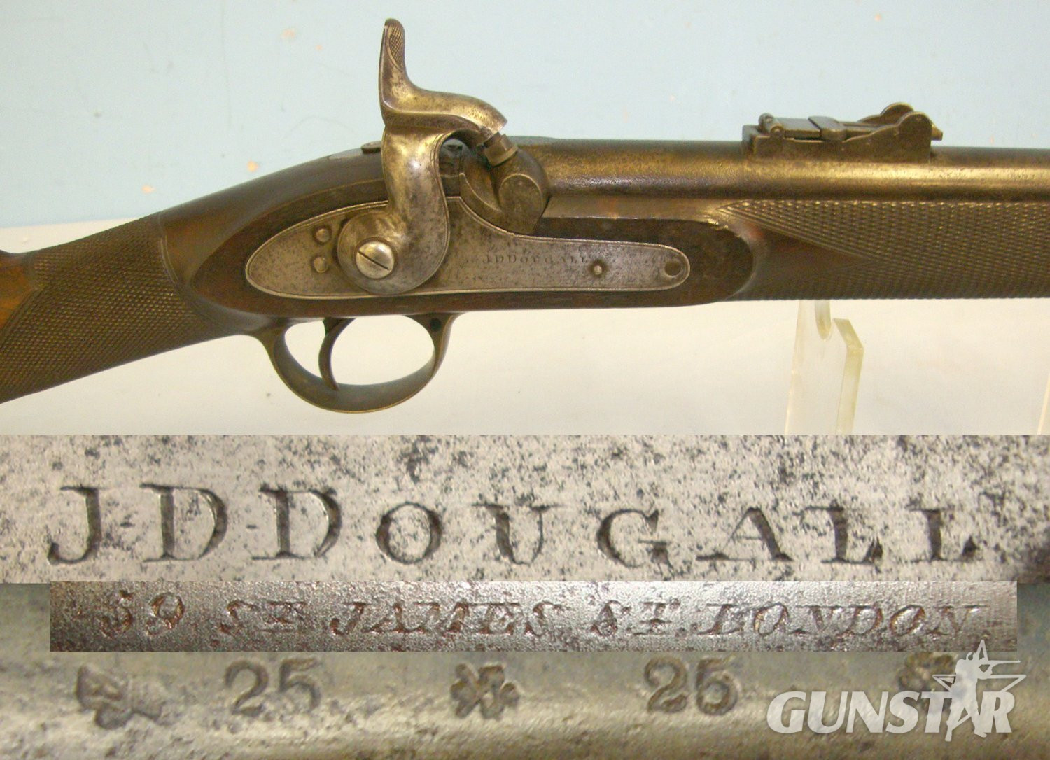C1865 Victorian British Officer’s Private Purchase J.D. Dougall London Enfield 1853 Pattern, 3 Band .577 Regulation Calibre Percussion Rifle. Sn 20826 1853 pattern Muzzleloader .577 Rifle