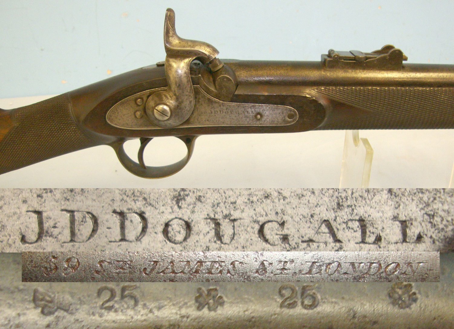 C1865 Victorian British Officer’s Private Purchase J.D. Dougall London Enfield 1853 Pattern, 3 Band .577 Regulation Calibre Percussion Rifle. Sn 20826 1853 pattern Muzzleloader .577 Rifle