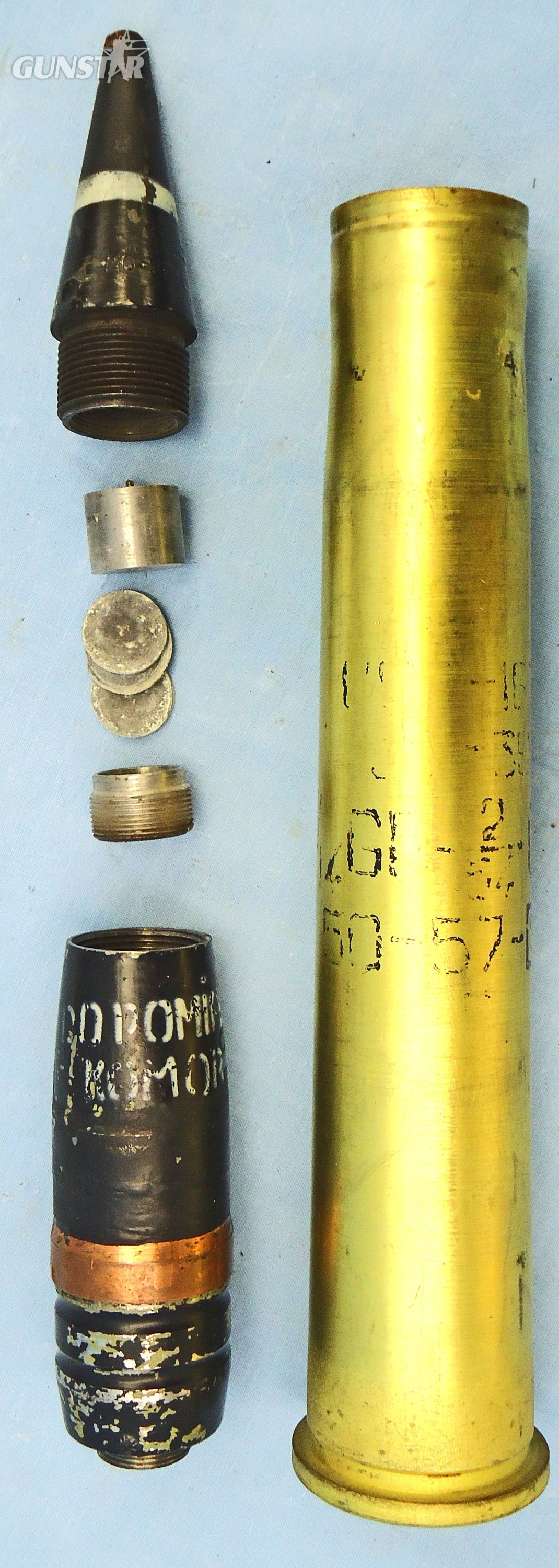 INERT DEACTIVATED. Russian, Unfired, MINT, 37mm (37x252R) High Explosive (H.E) Model 1939 Gun Round. - O 2229 INERT DEACTIVATED. Russian, Unfired, MINT, 37mm (37x252R) High Explosive (H.E) Model 1939 Gun Round. - O 2229  Other Ammunition - {CATEGORY}