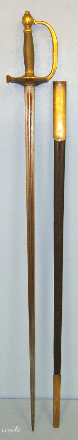  American Civil War Era French Import U.S. Army Model 1840 NCO’s Type Sword With ‘Eagle’ Device Clamshell Guard, Brass Hilt & Brass Mounted Leather Scabbard. ED 2166 Sword