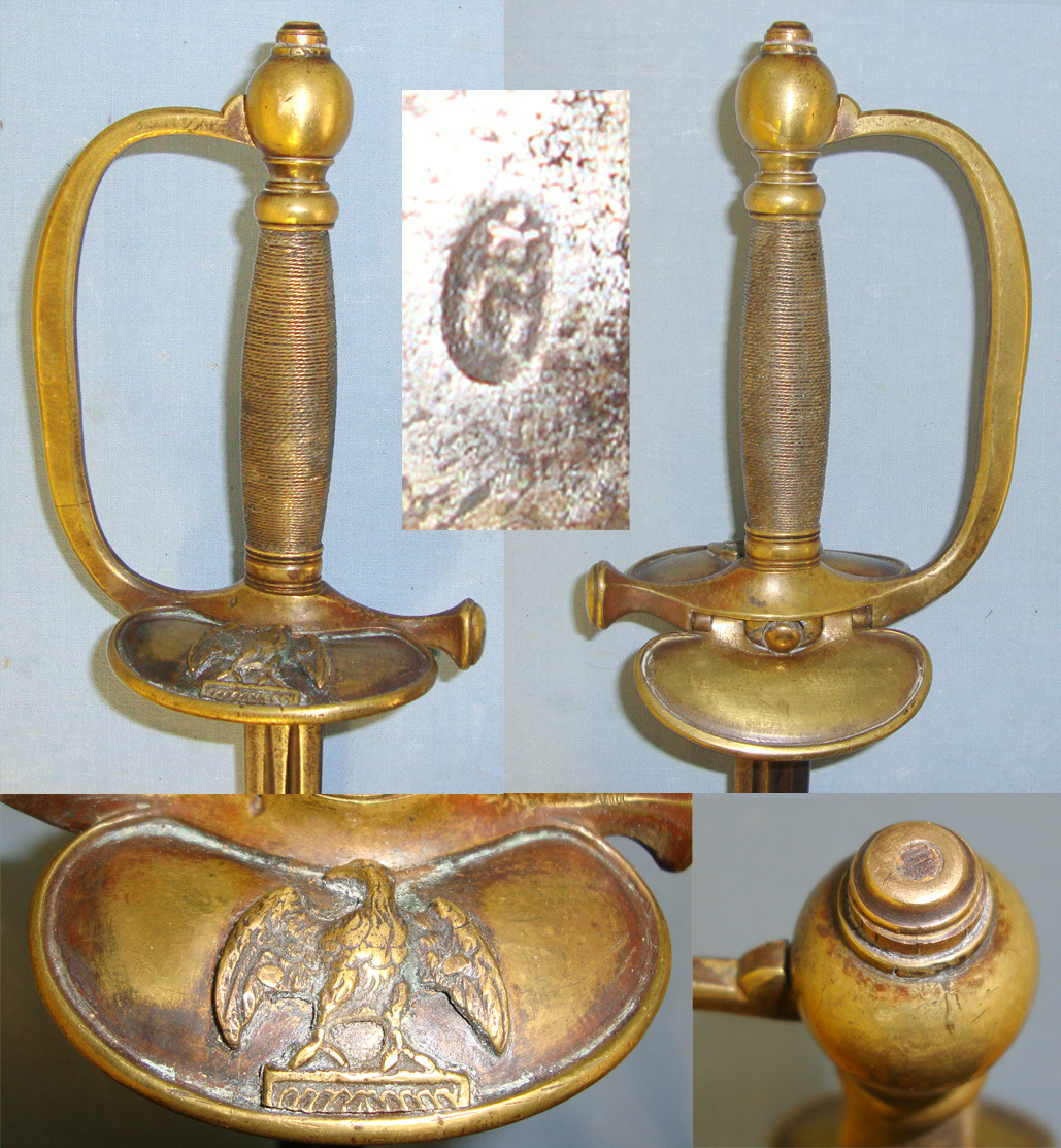 American Civil War Era French Import U.S. Army Model 1840 NCO’s Type Sword With ‘Eagle’ Device Clamshell Guard, Brass Hilt & Brass Mounted Leather Scabbard. ED 2166 Sword