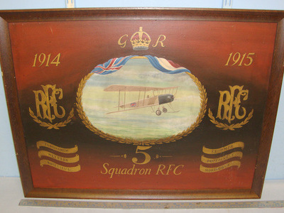 Hand Oil Painted Commemorative Painting 5th Squadron RFC By London Artist / Graphic Designer Geoff Wiggins C1970’s WW1 Themed British Royal Flying Corps (RFC) Other Accessory