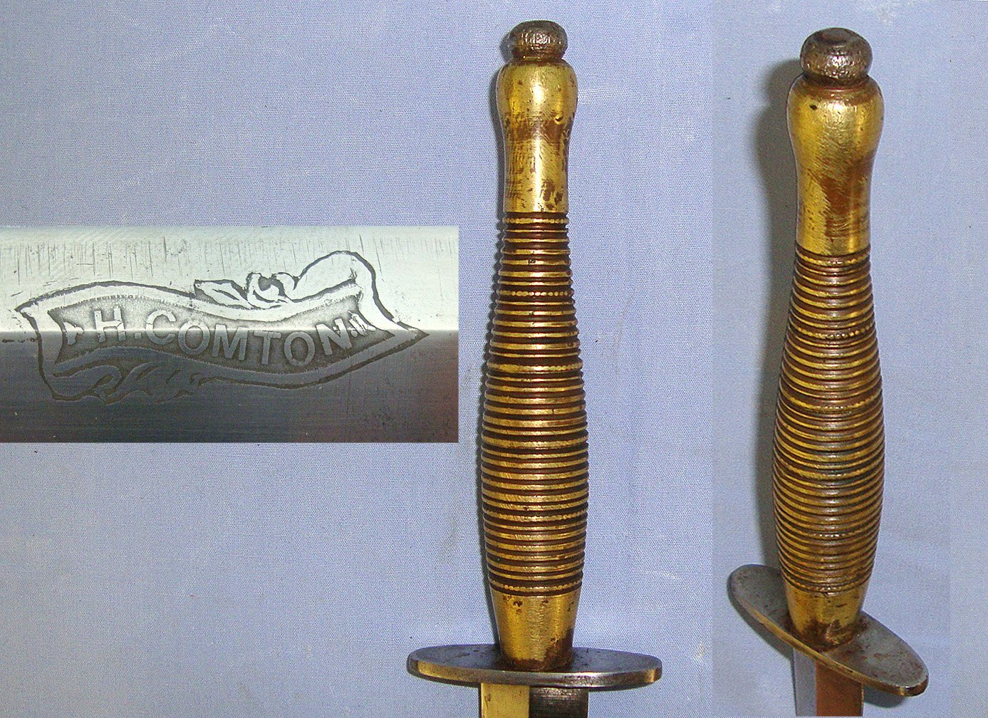 RARE VARIANT & NAMED**WW2 Era British Beaded & Ribbed (6 Rows Of Beads) Fairbairn Sykes FS Fighting Knife With Rare U.S. Or Canadian Commando Private Purchase Etched Panel Blade ‘H. Comton’ Scabbard. Sn 23174:11 Knive