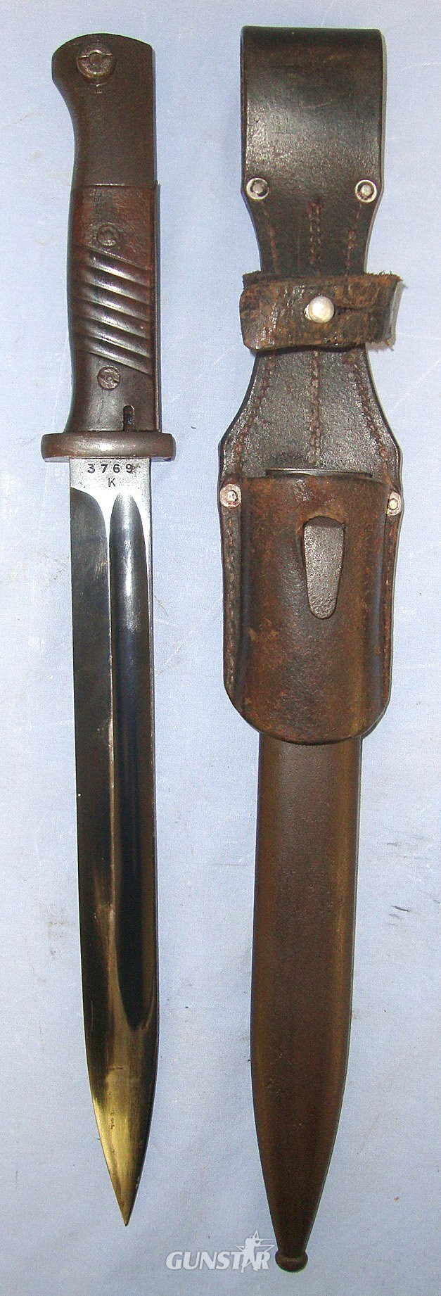 Early WW2 1939 Dated Nazi German Model 1884/98 Bayonet For K98 Mauser Rifles With Bakelite Grips By ‘Coppel GMBH’, Regiment Marked ‘N20101k’, Mundlos1940 Dated Scabbard & St Orthey Lederwarenfabrik 1936 Dated Leather Frog. Sn 23484:128  Bayonet in 