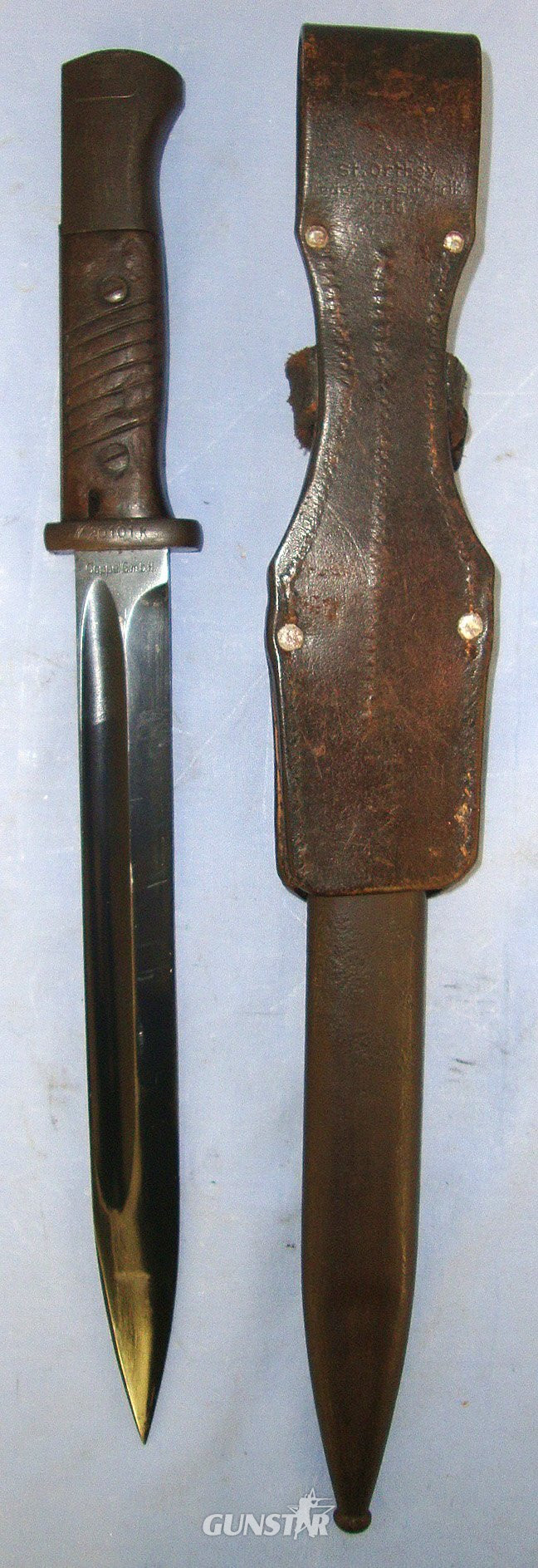 Early WW2 1939 Dated Nazi German Model 1884/98 Bayonet For K98 Mauser Rifles With Bakelite Grips By ‘Coppel GMBH’, Regiment Marked ‘N20101k’, Mundlos1940 Dated Scabbard & St Orthey Lederwarenfabrik 1936 Dated Leather Frog. Sn 23484:128  Bayonet