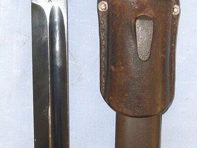 Early WW2 1939 Dated Nazi German Model 1884/98 Bayonet For K98 Mauser Rifles With Bakelite Grips By ‘Coppel GMBH’, Regiment Marked ‘N20101k’, Mundlos1940 Dated Scabbard & St Orthey Lederwarenfabrik 1936 Dated Leather Frog. Sn 23484:128  Bayonet