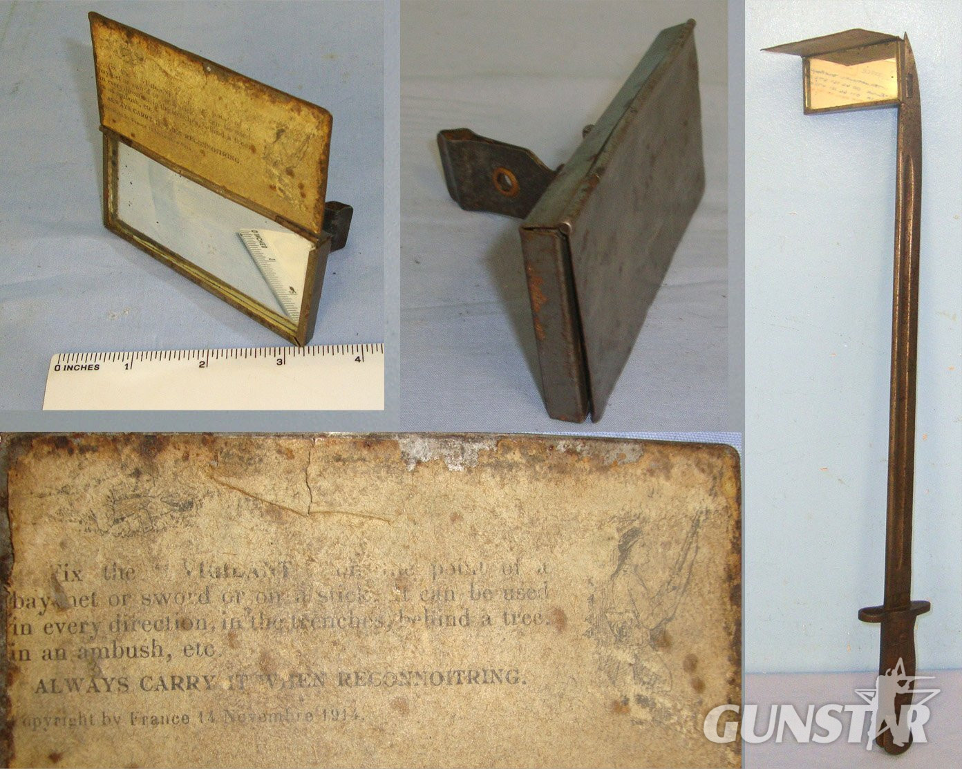 RARE**WW1 1914 French Patent Paris Made Trench Warfare Mirror Observation Attachment For British Pattern 1907 SMLE Rifle Bayonets. Sn 21954  Sight & Optic