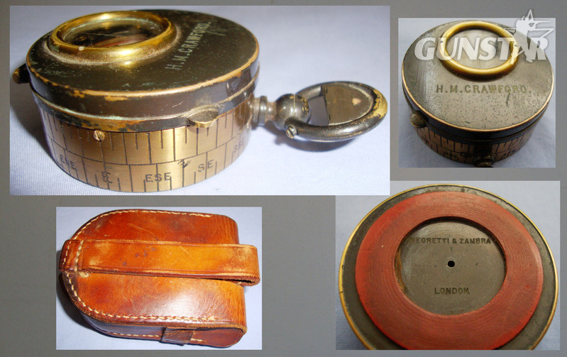 Original Boer War & WWI British Officers Named Marching Compass and Leather Pouch by Maker ‘Negratti & Zambra-London’.  Sn:20042. Original Boer War & WWI British Officers Named Marching Compass and Leather Pouch by Maker ‘Negratti & Zambra-London’.  Sn:20042. Antique & Militaria
