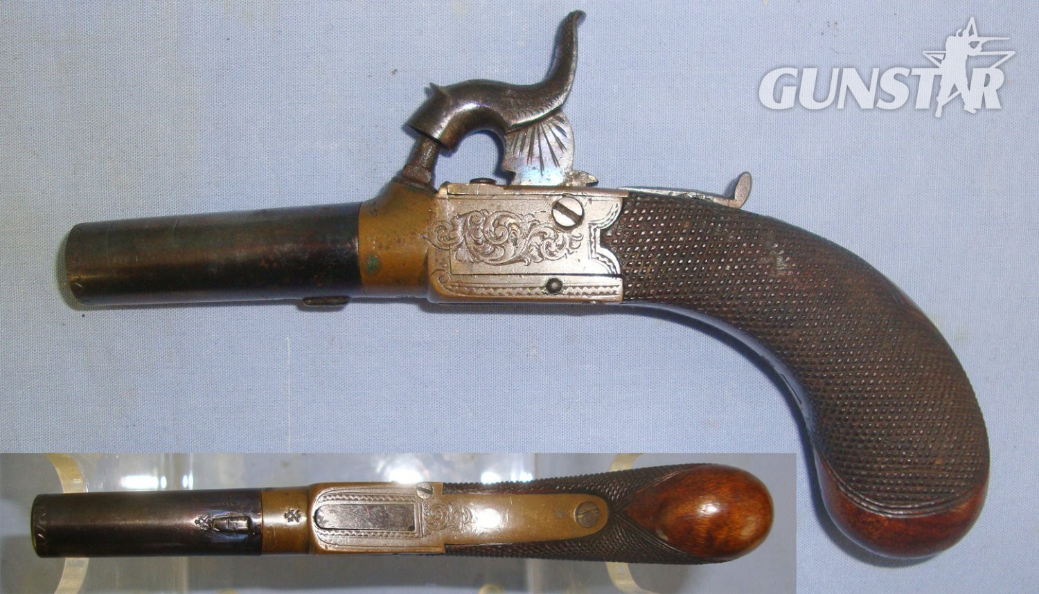  QUALITY**C1840’s English Henry Egg London 120 Bore Percussion Brass Action Ladies Small Muff Pistol With Concealed Folding Trigger, Sliding Safety Bolt & Screw Off Barrel. Sn 22695 None Muzzleloader