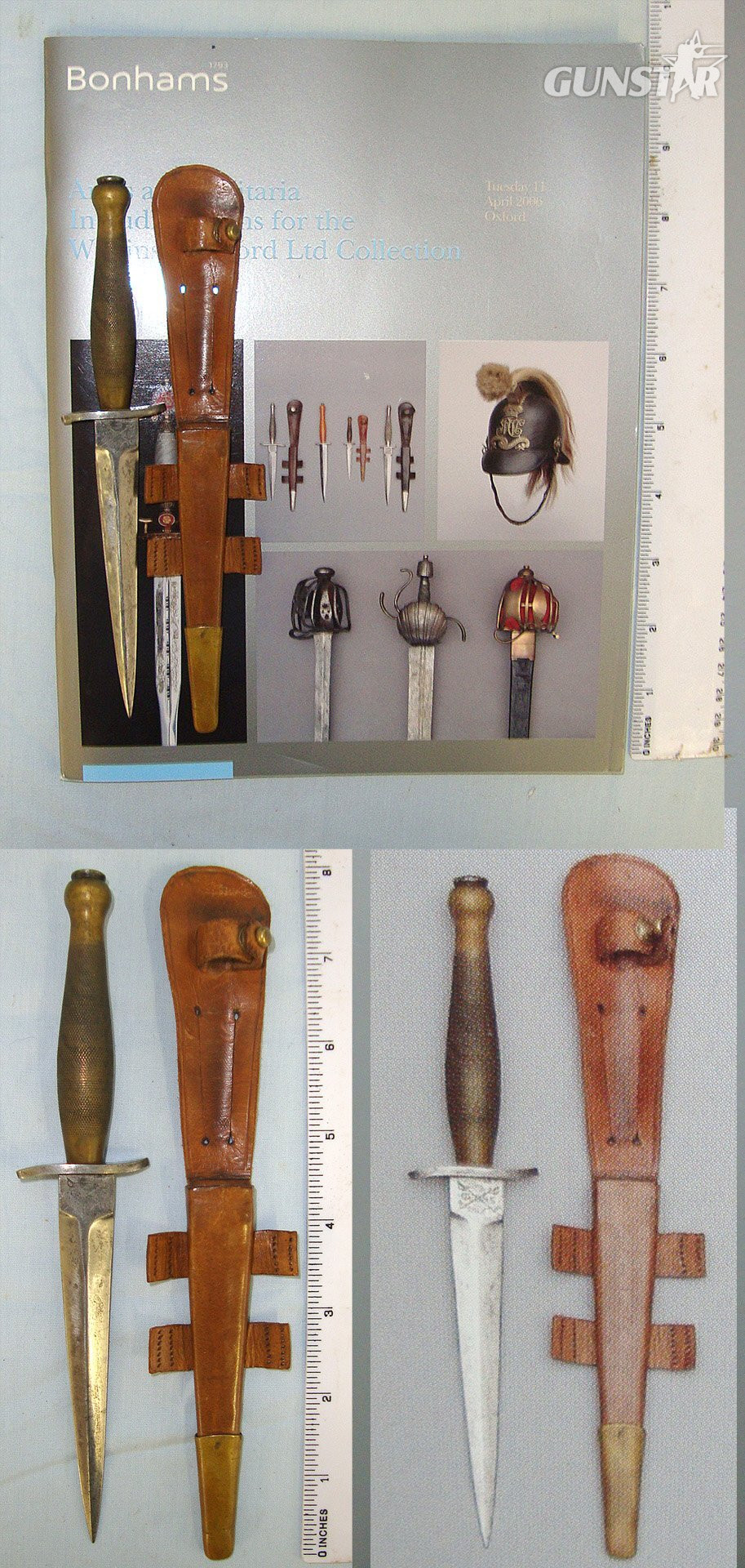 EXTREMELY RARE**POSSIBLY UNIQUE WILKINSON COLLECTION EXHIBITION PIECE**Miniature British 1st Pattern Type FS Commando Fighting Knife With Etched Panel Blade, Scabbard & Bonhams Auction Catalogue Dated 11/4/2006 In Which The Knife Featured & Was Sold. Sn 2 Knive