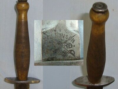 EXTREMELY RARE**POSSIBLY UNIQUE WILKINSON COLLECTION EXHIBITION PIECE**Miniature British 1st Pattern Type FS Commando Fighting Knife With Etched Panel Blade, Scabbard & Bonhams Auction Catalogue Dated 11/4/2006 In Which The Knife Featured & Was Sold. Sn 2 Knive