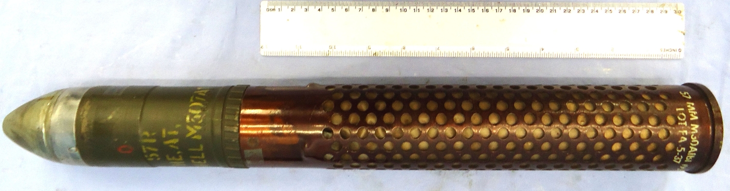 DEACTIVATED INERT. Vietnam/Cold War Era, Unfired American 57mm HEAT (High Explosive Anti-Tank) INERT INSTRUCTION Round for the 57mm T15 Recoilless Rifle. O 2328 DEACTIVATED INERT. Vietnam/Cold War Era, Unfired American 57mm HEAT (High Explosive Anti-Tank) INERT INSTRUCTION Round for the 57mm T15 Recoilless Rifle. O 2328 Various Other Ammunition - {CATEGORY} in 