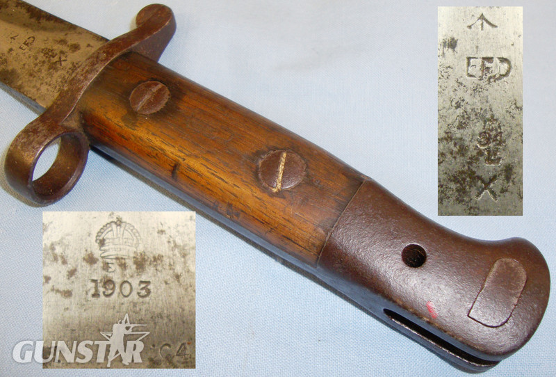 Scarce* British ‘1903’ Pattern Bayonet Converted From ‘P1888’ Dated ‘1’04’ Leather Scabbard and Frog. BAYO 410. Bayonet