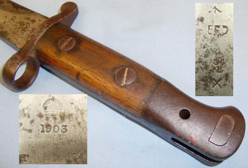 Scarce* British ‘1903’ Pattern Bayonet Converted From ‘P1888’ Dated ‘1’04’ Leather Scabbard and Frog. BAYO 410. Bayonet
