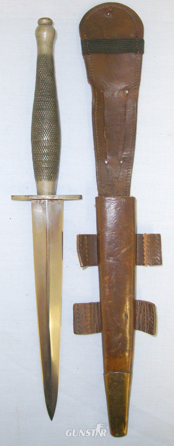 RARE**ORIGINAL 1st PATTERN HILT**STERILE**WW2, 2nd Pattern, Wilkinson British Officer\\\'s, Grey Or Matt Nickel Plated Hilt, Fairbairn Sykes FS Fighting Knife & Scabbard. Sn 20163 Knive in 