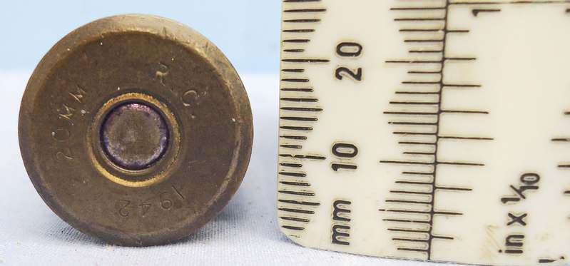 INERT DEACTIVATED. British, 1942 Dated, 20mm Hispano-Suiza (20x110) HS 404 Aircraft Cannon Ball Round By Royal Ordnance Factory, Steeton & Thorpe Arch. - O 1903 INERT DEACTIVATED. British, 1942 Dated, 20mm Hispano-Suiza (20x110) HS 404 Aircraft Cannon Ball Round By Royal Ordnance Factory, Steeton & Thorpe Arch. - O 1903  Other Ammunition