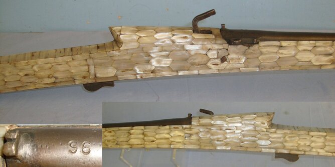 MASSIVE**ORNATE**C1790 Indian North West Frontier Match Lock 22 Bore Musket  Wrapped With Mother Of Pearl Plates & Ram Rod. A 1120 / 21897 Muzzleloader None Rifle