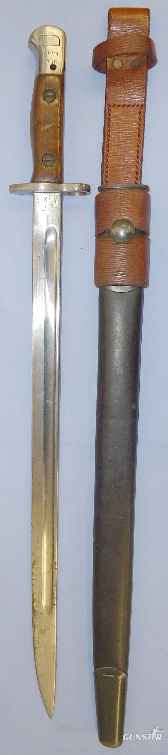 Indian 1907 Pattern, Sanderson Bayonet Dated 1914 Scabbard and Leather Frog. BAYO 392. Bayonet in 