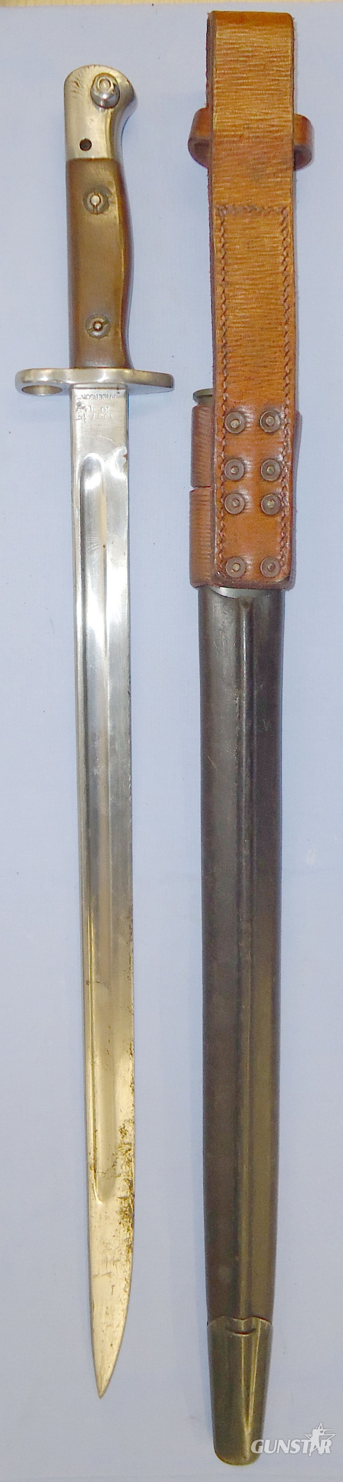  Indian 1907 Pattern, Sanderson Bayonet Dated 1914 Scabbard and Leather Frog. BAYO 392. Bayonet