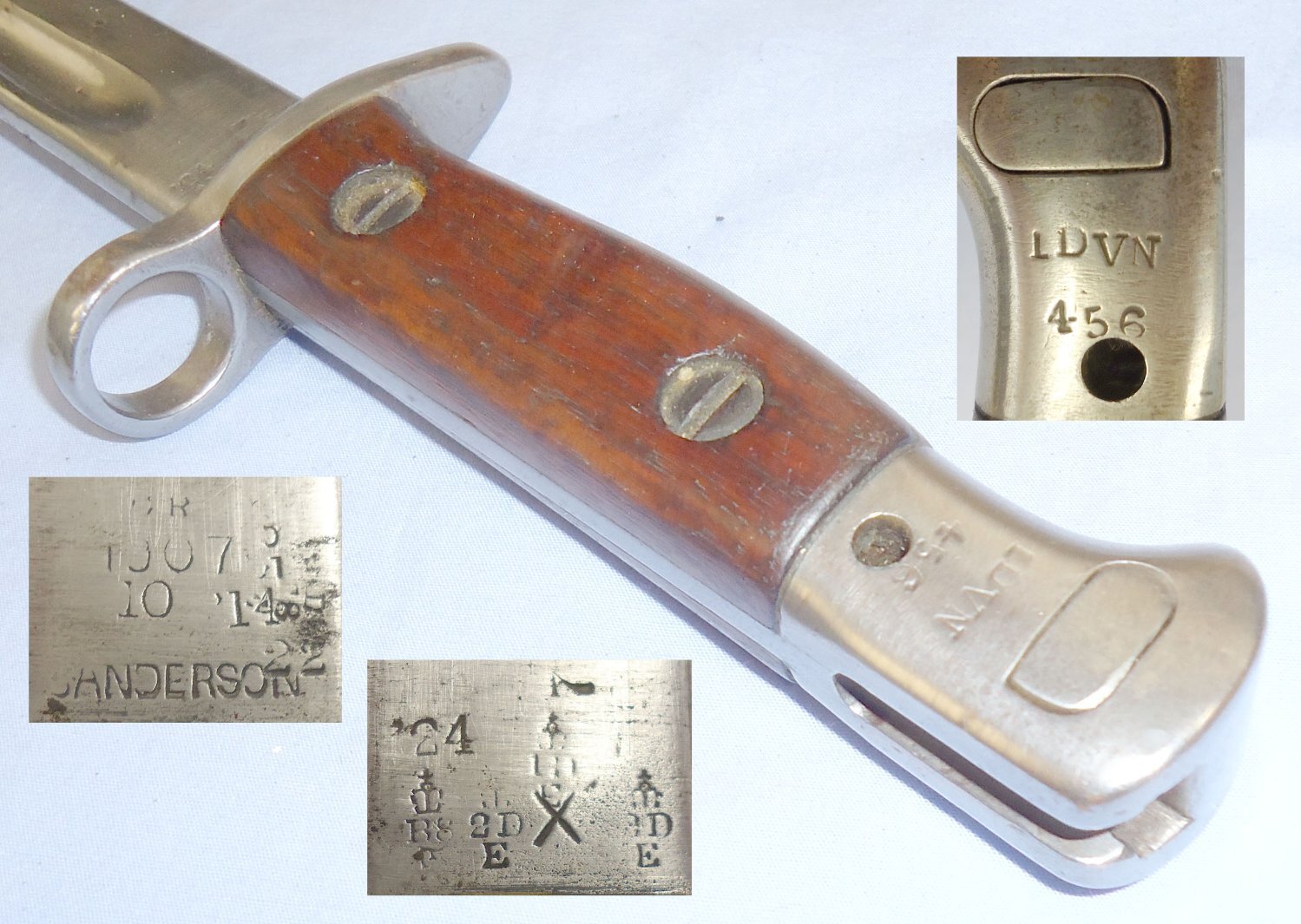 Indian 1907 Pattern, Sanderson Bayonet Dated 1914 Scabbard and Leather Frog. BAYO 392. Bayonet