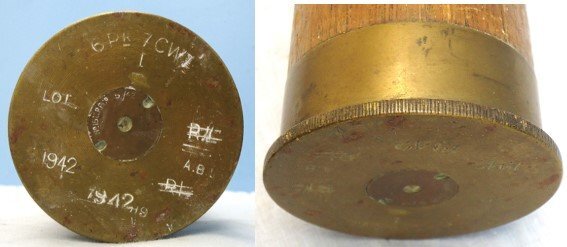 DEACTIVATED INERT. WW2 British 1942 Dated 6pr7cwt (57x441R) Tank and Anti-Tank Gun Wood And Brass Drill Round. - O 2197 DEACTIVATED INERT. WW2 British 1942 Dated 6pr7cwt (57x441R) Tank and Anti-Tank Gun Wood And Brass Drill Round. - O 2197  Other Ammunition