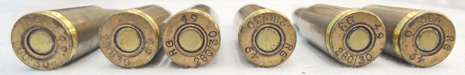 INERT DEACTIVATED. Rare, British .280/30 EXPERIMENTAL Ball Rounds for the British EM2 Experimental Rifle. Sn - 22787:8 INERT DEACTIVATED. Rare, British .280/30 EXPERIMENTAL Ball Rounds for the British EM2 Experimental Rifle. Sn - 22787:8  Other Ammunition