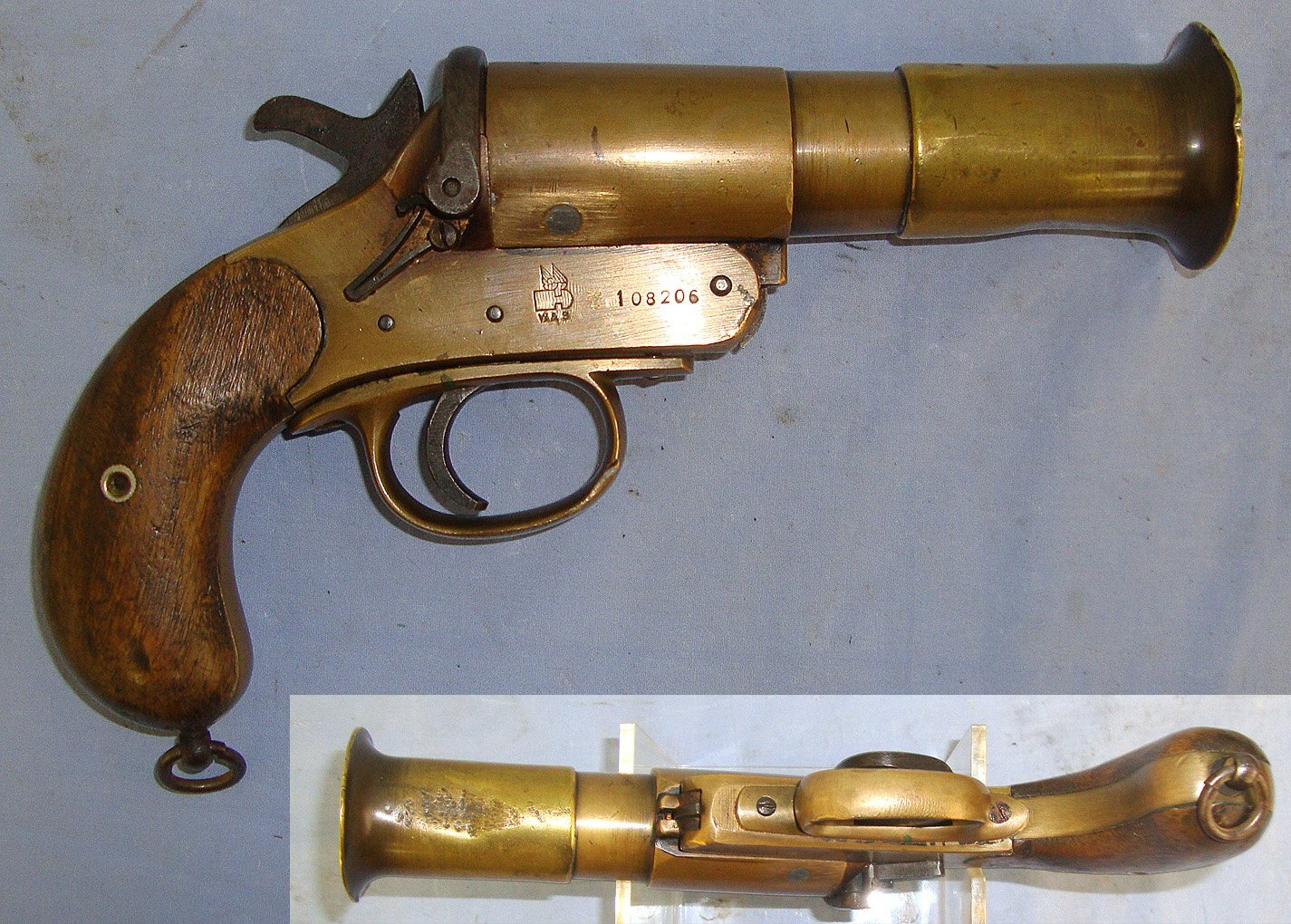  WW1 British WD 1918 Webley & Scott MK III* Brass Trench/ Signal Flare Pistol With Flared Muzzle**COCKS & DRY FIRES**UK ONLY 2015 DEACTIVATION**Sn 23185 flare pistol None Single Shot