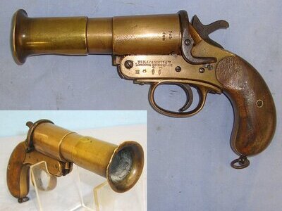 WW1 British WD 1918 Webley & Scott MK III* Brass Trench/ Signal Flare Pistol With Flared Muzzle**COCKS & DRY FIRES**UK ONLY 2015 DEACTIVATION**Sn 23185 flare pistol None Single Shot