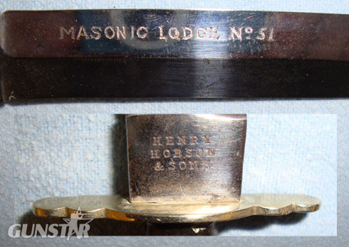  Henry Hobson & Sons Sheffield Masonic Knife With Ebony Handle Inlaid With Mother Other Blade
