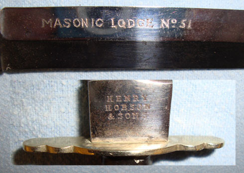  Henry Hobson & Sons Sheffield Masonic Knife With Ebony Handle Inlaid With Mother Other Blade